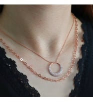 Taşlı Oval Kolye (Rose - Gold)