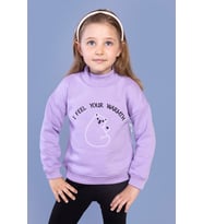 Toontoy Kız Çocuk Nakışlı Balıkçı Yaka Pamuklu Sweatshirt (Lila)