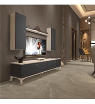 Decoraktiv Eko 7 Mdf Std Gold Tv Ünitesi Tv Sehpası (Beyaz - Antrasit)