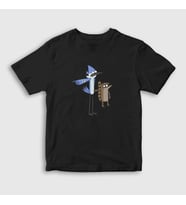 Presmono Unisex Çocuk Beyaz Pointing Mordecai And Rigby Regular Show T-Shirt 449599tt (Siyah)