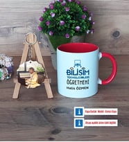 Bilişim Teknolojileri Öğretmeni Kupa Bardak Beyaz ve Fotoğraflı Ahşap Anahtarlık Hediye Öğretmenler Günü Hediyesi (Model 2)