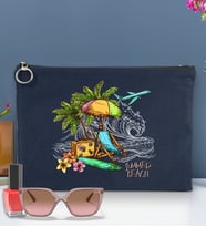 BK Gİft Yaz Temalı-9 Astarlı Portföy Çanta 30x21cm(12 Renk Seçeneği), Baskılı El Çantası, Organizer Çanta (Lacivert)