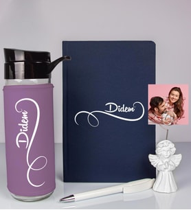 Kişiye Özel Defter Kalem Matara Ve Fotoğraflı Notluk Seti 93555 (Lacivert)