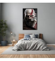 Metal Çerçeveli Temperli Cam Tablo God of War Karakteri Kratos (Siyah)