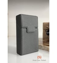 Deri Sigara Tabakası - (S) Kısa Dar Paket - Aluminyum Kasa - Mıknatıslı Sigara Kutusu (Koyu Gri)