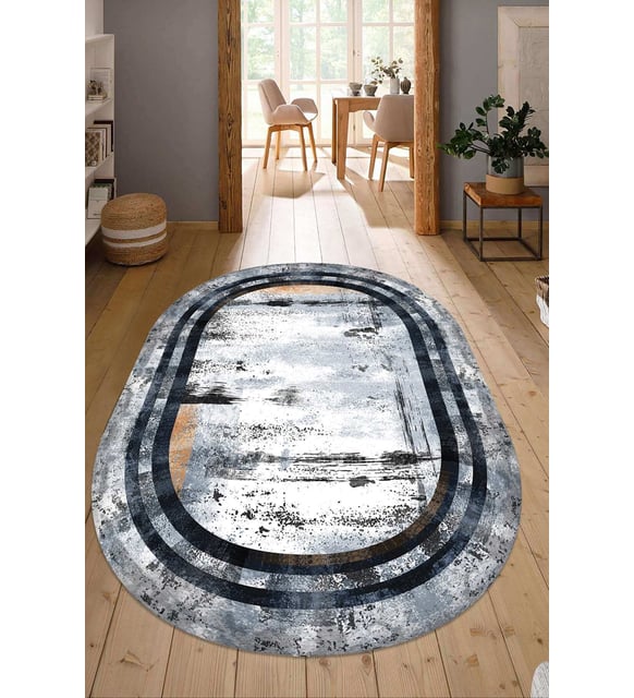 Dijital Baskılı Kaymaz Taban Yıkanabilir Oval Salon Halısı Mutfak Halısı Yolluk NDO-HT-1271 (Çok Renkli)