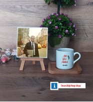 Yazı İşleri Müdürü Fotoğraflı Dekoratif Taş, Ahşap Altlıklı Türk Kahvesi Fincanı Hediye (Model 1)