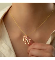 Kişiye Özel 925 Ayar Gümüş Çift Harf Kolye (Gold)