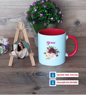 İsme Özel Doğum Günü Hediyesi Kupa Bardak Beyaz ve Fotoğraflı Ahşap Anahtarlık Hediye (Model 2)