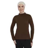 Kadın Organik Uzun Kollu Balıkçı Yakalı Body (Çikolata)