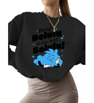 3 iplik şardonlu Delulu, solulu'dur! - tipografik karikatür sokak giyimi Baskılı kalın erkek kadın (Siyah)
