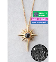 Jewelmim Gümüş Yüz 100 Dilde Seni Seviyorum Sarı Altın Kaplama 925 Ayar Kadın Gümüş Kutup Yıldızı Kolye (Sarı)