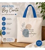 Kişiye Özel Baskılı Bez Çanta - Farklı Renklerde Çanta Mavi Saplı