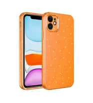 Apple iPhone 12 Kılıf Kamera Korumalı Simli Lüks Işıltılı Silikon (Turuncu)