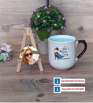 Kadın Öğretmene Hediye Kupa Bardak Beyaz ve Fotoğraflı Ahşap Anahtarlık Hediye (Model 10)