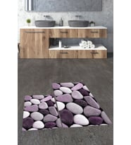 EVDEYA 3D Renkli Taş Desenli Yıkanabilir Silinir İkili Banyo Halısı Paspas Klozet Takımı, KLOZET-46-GRİ, (Mor)