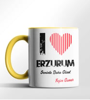 Kişiye Özel Erzurum Seninle Daha Güzel Tema Siyah Renk Kupa (Sarı)