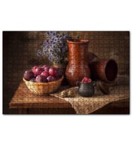 Cakapuzzle Kırmızı Erik Sepet Kavsnoz Mavi Çiçek Demeti Konsepti  Puzzle Yapboz MDF (Ahşap) (1000 Parça)