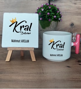 Kral Babam Hediye Seti Kupa Bardak T Kulplu ve Dekoratif Taş Babaya Hediye Babalar Günü Hediyesi (Model 4)
