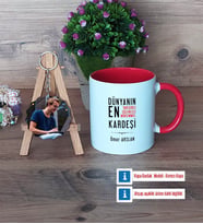 Erkek Kardeş Kupa Bardak Beyaz ve Fotoğraflı Ahşap Anahtarlık Hediye (Model 2)