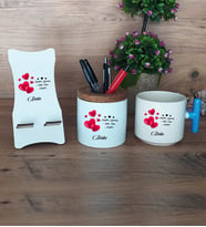 Sevgiliye Hediye Hediye Sepeti Kupa Bardak T Kulplu, Kalemlik ve Ahşap Telefon Standı Sevgililer Günü Hediyesi (Model 3)