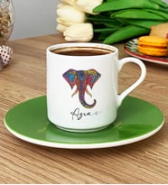 Kişiye Özel Etnik Fil Türk Kahvesi Fincanı Arkadaşa Hediye (Yeşil)