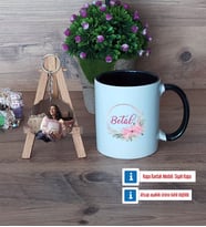 İsme Özel İsim Yazılı Kupa Bardak Beyaz ve Fotoğraflı Ahşap Anahtarlık Hediye (Model 11)