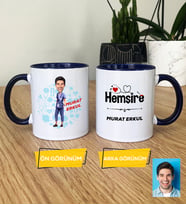 Kişiye Özel Karikatürlü Hemşire Hediye Kupa Bardak Erkek Hemşireye Tıp Bayramı Hediyesi (Lacivert)