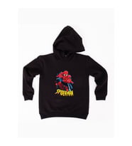Spiderman baskılı örümcek adam kapüşonlu pamuklu kumaş çocuk sweatshirt (Siyah)