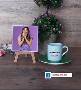 Odyometrist Fotoğraflı Dekoratif Taş, Ahşap Altlıklı Türk Kahvesi Fincanı Hediye (Model 9)
