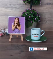 Odyometrist Fotoğraflı Dekoratif Taş, Ahşap Altlıklı Türk Kahvesi Fincanı Hediye (Model 9)