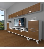 Decoraktiv Ekoflex 9 Slm Retro Tv Ünitesi Tv Sehpası (Beyaz - Ceviz)