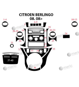Meriç® Citroen Berlingo Ön Torpido Kaplama Maun 40 Parça 2008-2018 (Piano Black)