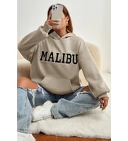 Unisex Malıbu Baskılı Oversize Sweatshirt (Bej)