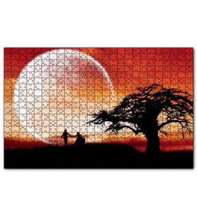 Cakapuzzle Yalnız Ağaç, Yeni Evli Çift ve Süper Ay Puzzle Yapboz MDF (Ahşap) (500 Parça)