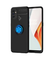 One Plus Nord N100 Kılıf Zore Ravel Yüzüklü Silikon Kılıf (Siyah-Mavi)