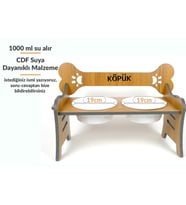 Suya Dayanıklı Ahşap Özel İsim Baskılı Seramik Kaseli Kademeli Köpek Mama ve Su Kabı Stantı 2000 ml (Çok Renkli-Beyaz)