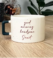 Kişiye Özel Good Morning Handsome Hediye Lüks Fincan Sevgiliye Hediye (Koyu Yeşil)