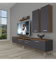 Decoraktiv Eko 5220d Mdf Krom Ayaklı Tv Ünitesi Tv Sehpası (Antrasit - Ceviz)