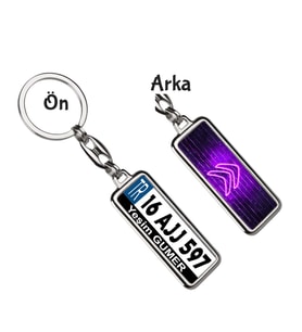 Kişiye Özel Plaka Metal Anahtarlık   Citroen Neon Mor Logo (Gümüş)