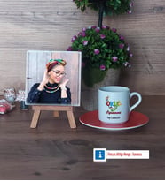 Okul Öncesi Öğretmeni Fotoğraflı Dekoratif Taş, Ahşap Altlıklı Türk Kahvesi Fincanı Hediye Öğretmenler Günü Hediyesi (Model 8)
