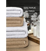 4 lü Banyo Havlusu Takımı Soft Büyük Havlulu Pamuklu Havlu Seti 90X150 Cm Beyaz (KAHVE)