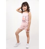 Toontoy Kız Bebek Baskılı Şortlu Takım (Pudra)