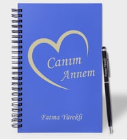 Canım Annem Tasarımlı Renkli Ahşap Defter Kalem Seti (Mavi)