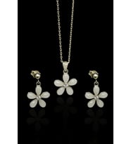 Papatya Silver 925 Ayar Gümüş Ay Taşı Yasemin Çiçeği Kolye Ve Küpe (Rodyum)