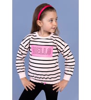 Toontoy Kız Çocuk Çizgi Desenli Baskılı Sweatshirt (Pudra)