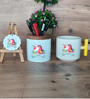 Kişiye Özel Unicorn Hediye Sepeti Kupa Bardak T Kulplu, Kalemlik ve Anahtarlık Arkadaşa Sevgiliye Hediye  (Model 5)