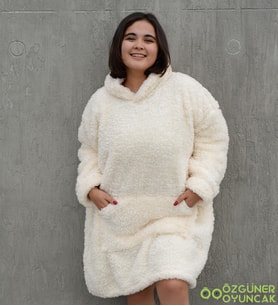 Peluş Polar Giyilebilir Battaniye Pijama (Krem)