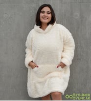 Peluş Polar Giyilebilir Battaniye Pijama (Krem)