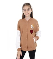 Toontoy Kız Çocuk Baskılı Kolej Hırka (Kahverengi)